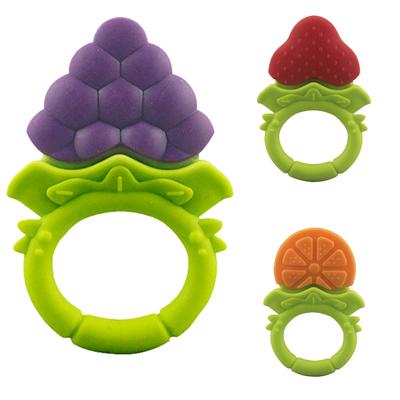 Baby Silikon Obst Traube Erdbeere Orange Beißring Zahnen Kauring Spielzeug Geschenk