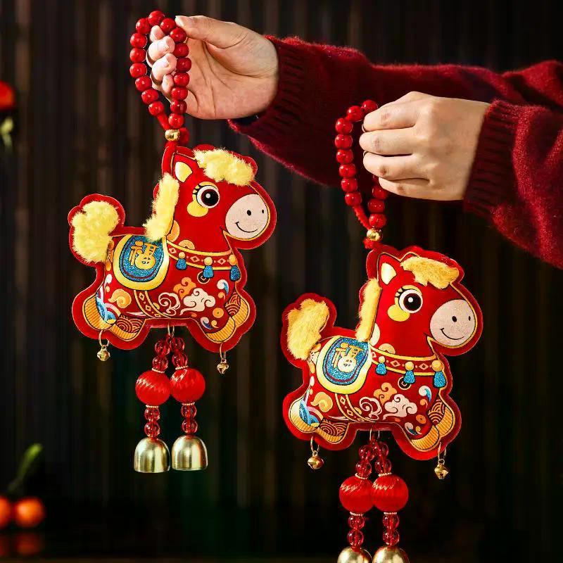 2026 New Year Decoration DIY Accessories 1Pcs Horse Year Door Pendant Chinese Spring Festival Lion Dance Hanging Ornament
