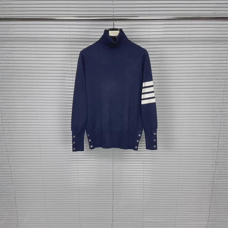 Unisex Classic Four-Bar Turtleneck Wool Sweater for Autumn/Winter