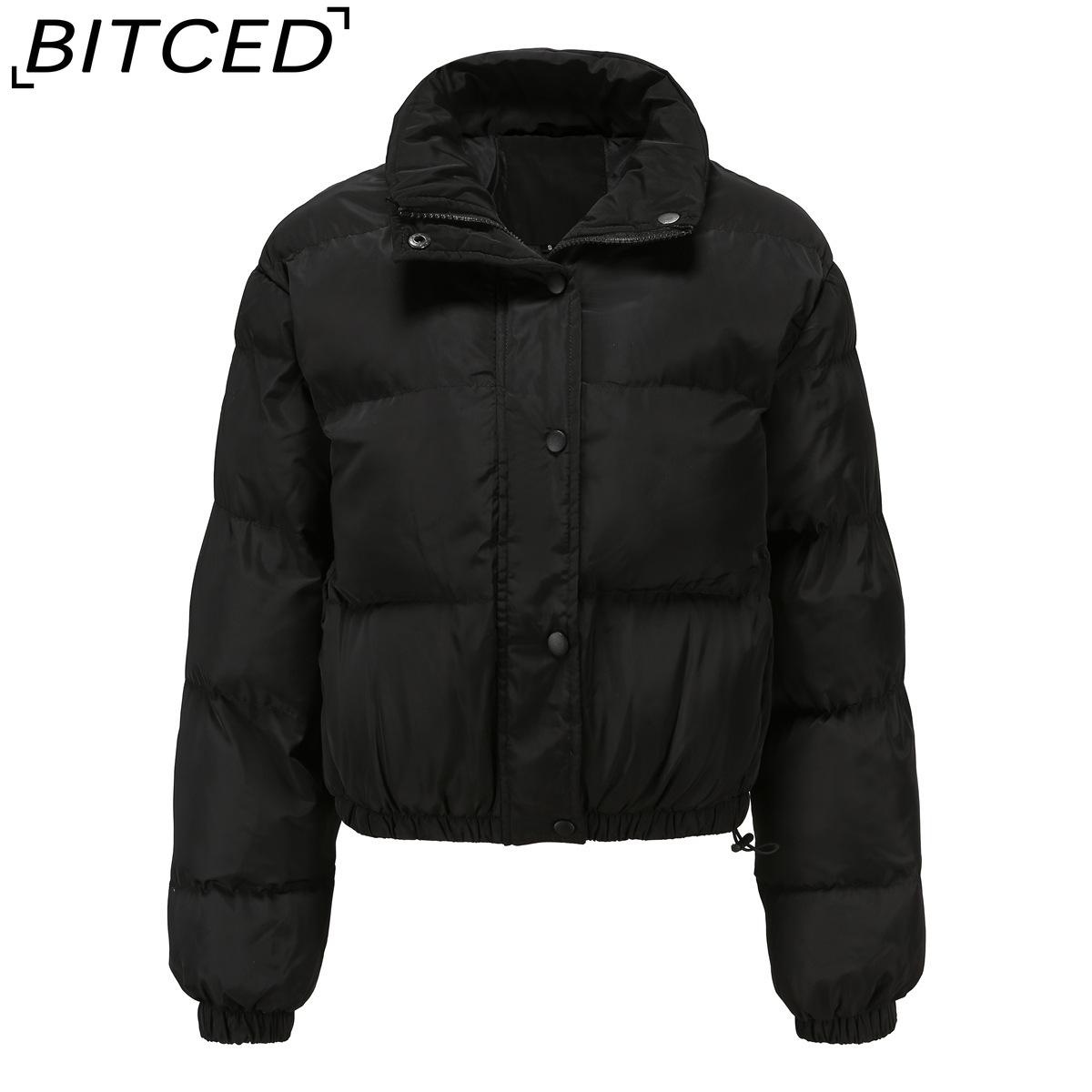 

BITCED Autumn/Winter Women s Short-Length Cotton Coat Women s Long-Sleeved High-Neck Thermal Jacket Loose-Fit Casual Cotton Coat S чорний