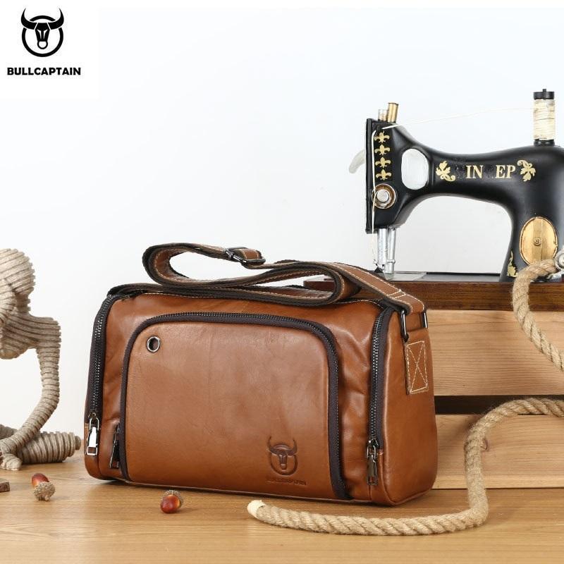 Buy BULLCAPTAIN Genuine Leather Zipper Crossbody Bags for Men Sport Bag