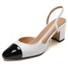 Women's Sandals Summer Shoes 2025 Genuine Leather Elegant Close Toe Block Heels Slingbacks White Beige Shoes Ladies Big Size 45
