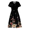 Women's Summer Casual Fashion Print Pocket Short Sleeve V-Neck Swing Dress