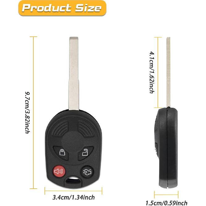 Head Key Fob Replacement Fits for Ford Focus 2012-/ C-Max Escape 2013-/ Transit Connect 2014- Keyless Entry Remote Control OUCD6000022 (Pack of 2)