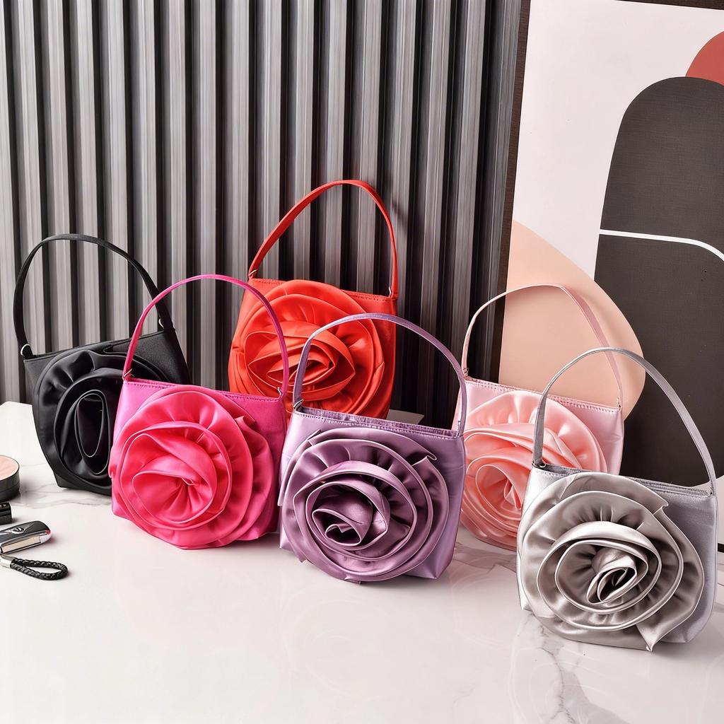 Vintage Stereoscopic Big Flower Evening Bag Satin Cheongsam Clutch for Ladies Luxury Designer Crossbody Shoulder Purses 2026