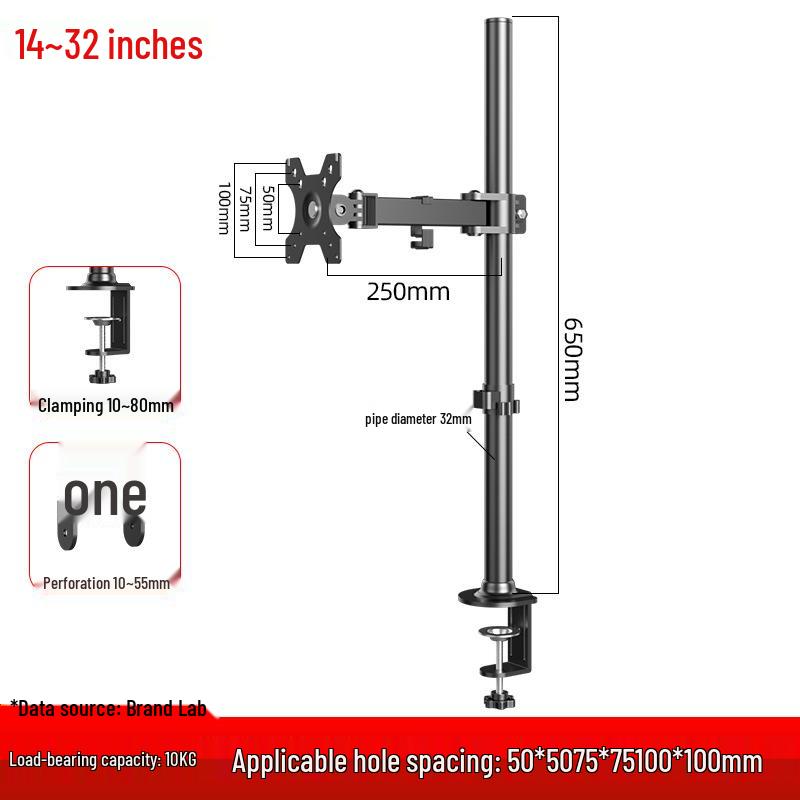 Adjustable Monitor Stand for 17-32 Inch Screens, No-Drill Desktop Mount with Mechanical Arm