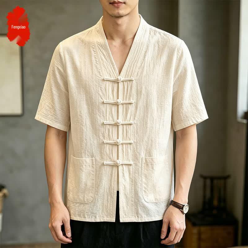 Men's New Chinese Style Cotton Linen Short Sleeve Shirt