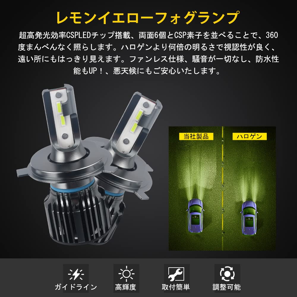 Catland LED Fog Lights H4 HB2 9003 Lemon Yellow 4000LM 24W x2 CSP LED Fanless Bulbs