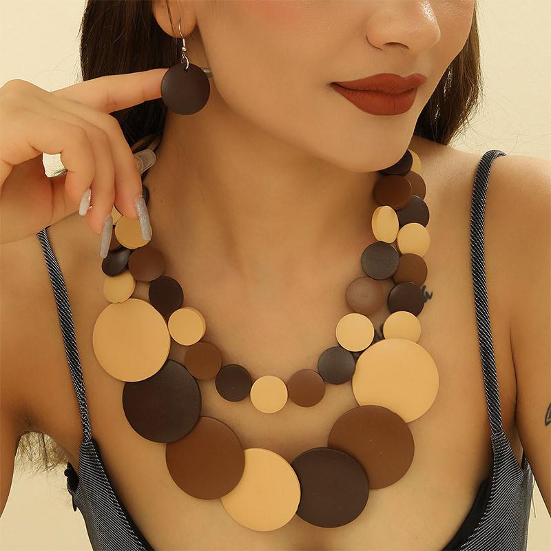 Böhmisches Mehrfarbiges Holzperlen Schmuckset Mit Geometrischem Design Für Damen Modeaccessoires