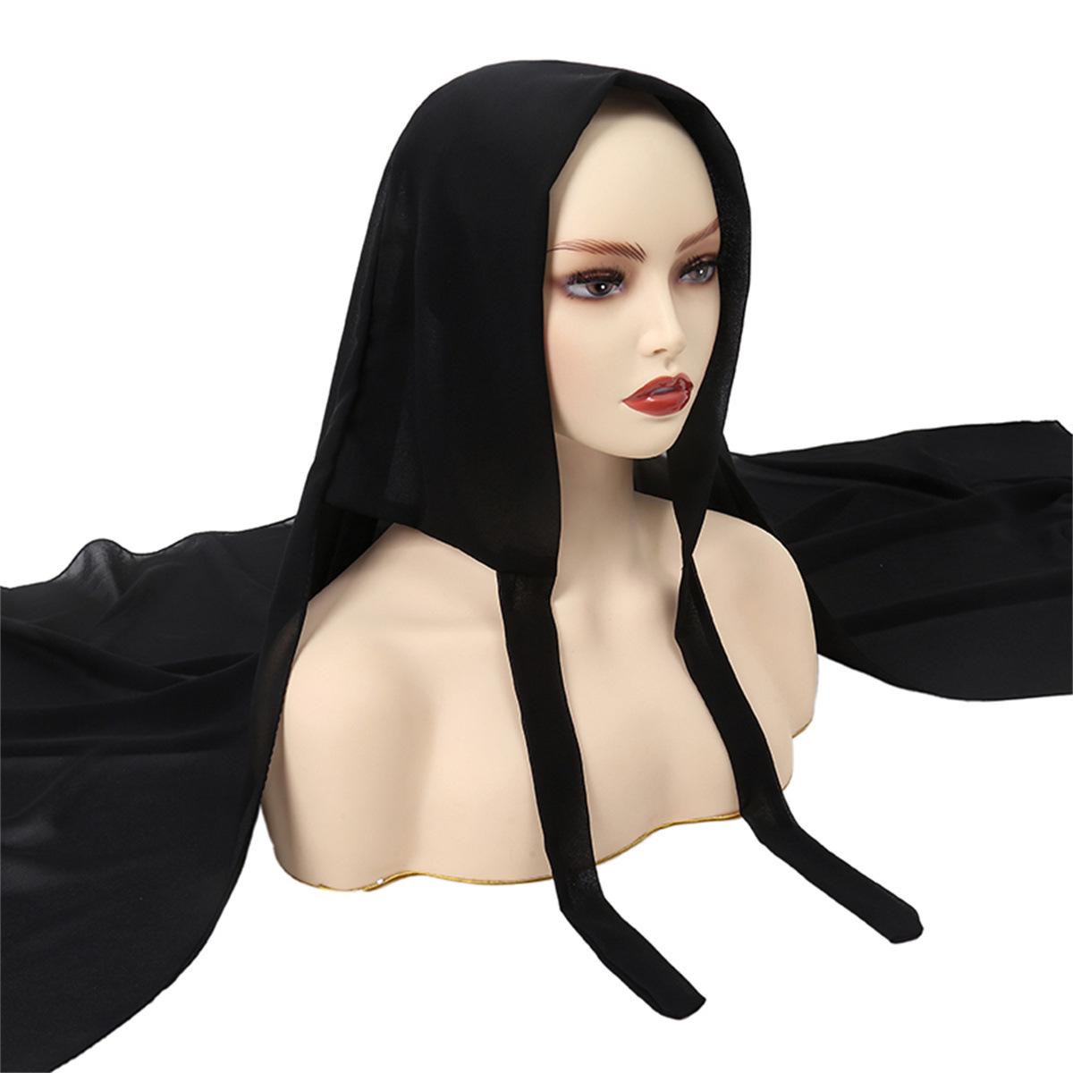 Шифоновый однотонный головной платок для женщин чёрный