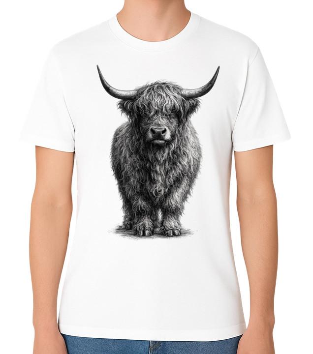 

Highland Cow Portrait Art Unisex T-Shirt Farm Animal Lover Tee S разноцветный