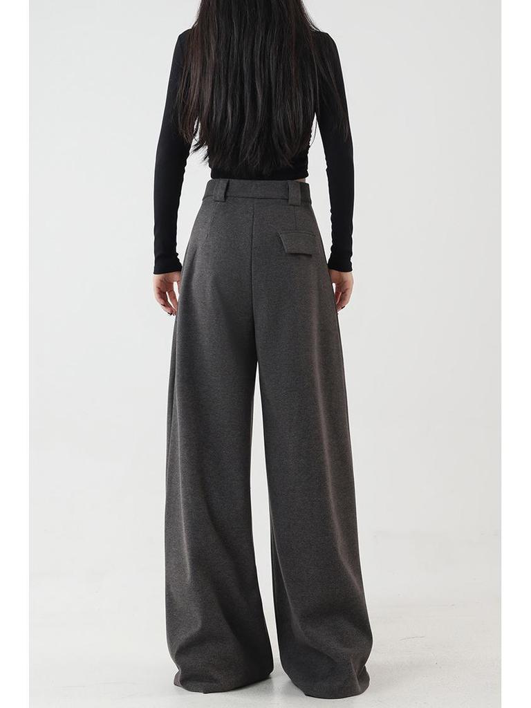 High-Quality Wool Blend High-Waisted Wide-Leg Slimming Pants for Autumn/Winter