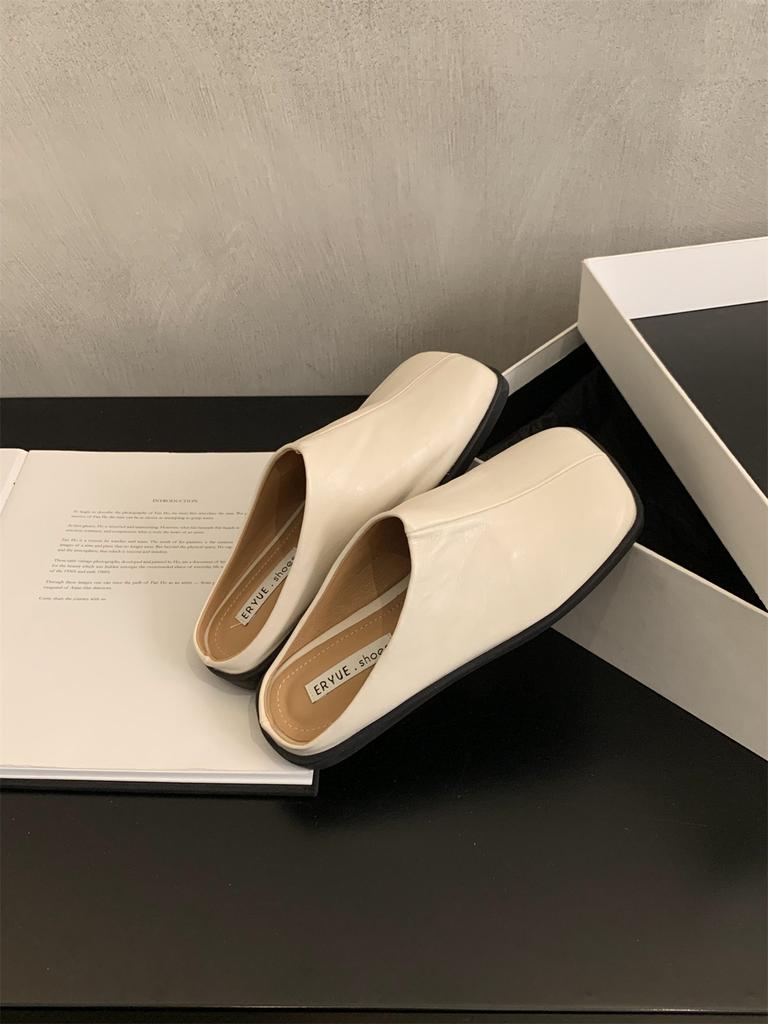 Fashion 2025 Summer New Low Heels Mules Shoes for Women Square Toe Slippers Women Chunky Heel Cover Toe Slippers Shoes Zapatos De Mujer