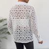 Women's Hollow Out Lace Turn Down Collar V Neck Long Sleeve Blouse Casual Shirt Top