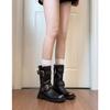 Cowhide version~ Leather thick heel Maillard boots women's retro polished western cowboy boots short boots medium tube Martin boots