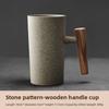 Vintage Ceramic Mug with Wooden Handle Japanese Style Coffee Cup for Couples Home Use