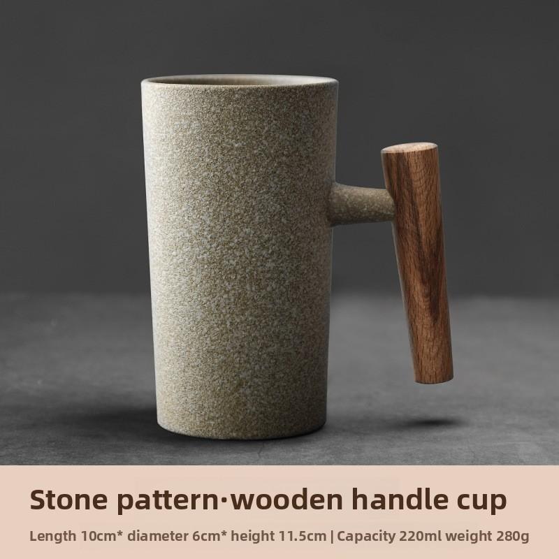 

Vintage Ceramic Mug with Wooden Handle Japanese Style Coffee Cup for Couples Home Use 220ml
