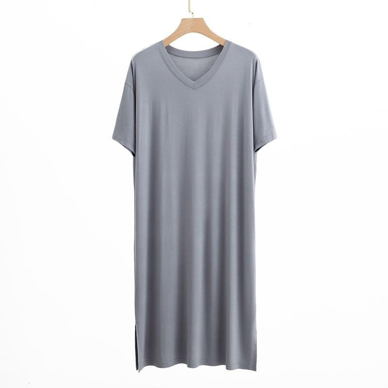 Men Summer Nightgown Modal Pajamas Round Neck Simple Raglan Sleeve T-shirt Dress Casual Loose Large Size Home Wear