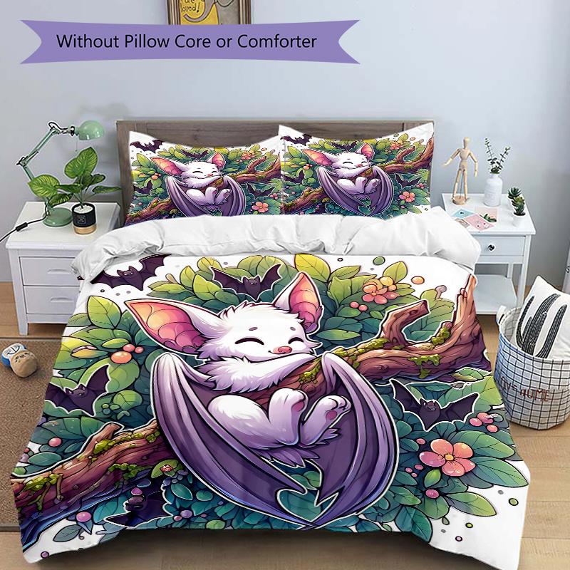 

3pcs Cute Bat on a Branch Bedding Set Comfortable Bedding with Stylish Design for Bedroom, Perfect for All Seasons.N025 135x200cm
