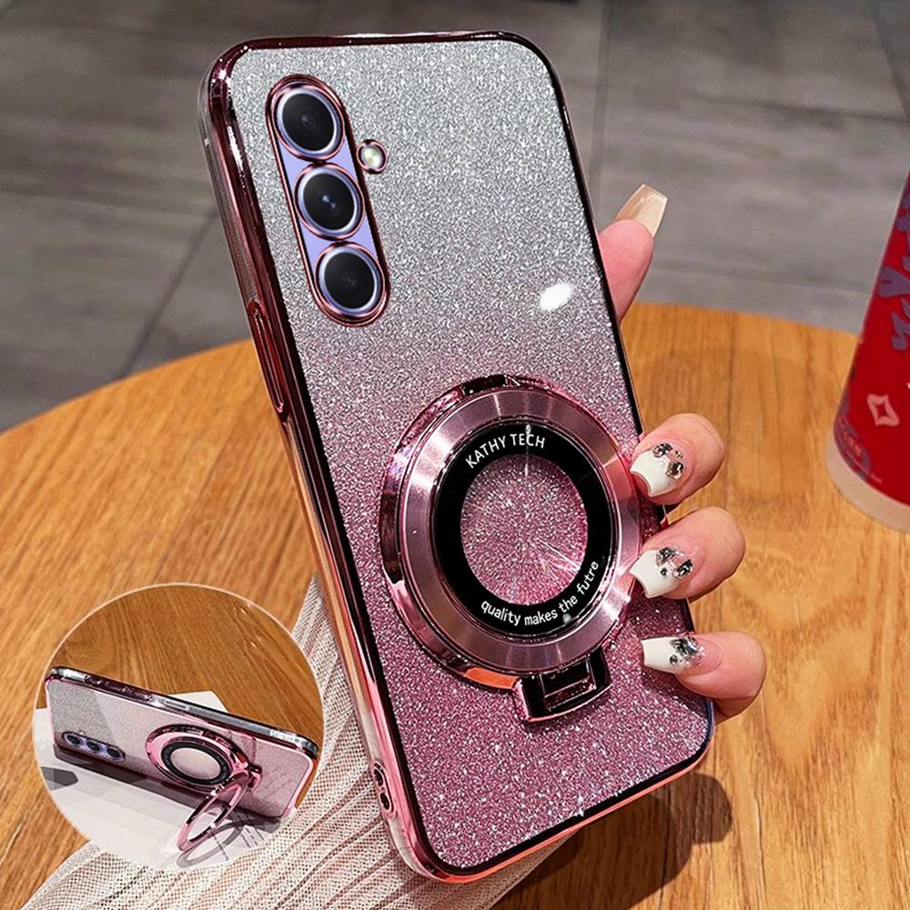 Glitter Plating Magnetic Holder Phone Case For Samsung Galaxy M55 M14 M54 M23 M52 M31 M21 M30S M51 M35 Silicone Bracket Cover