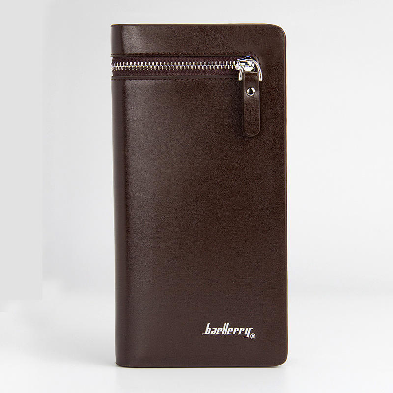 Baellerry Men's Long Wallet Zipper Coin Purse Fashion Cell Phone Bag Pu Leather Clutch Bag with Wrist Strap
