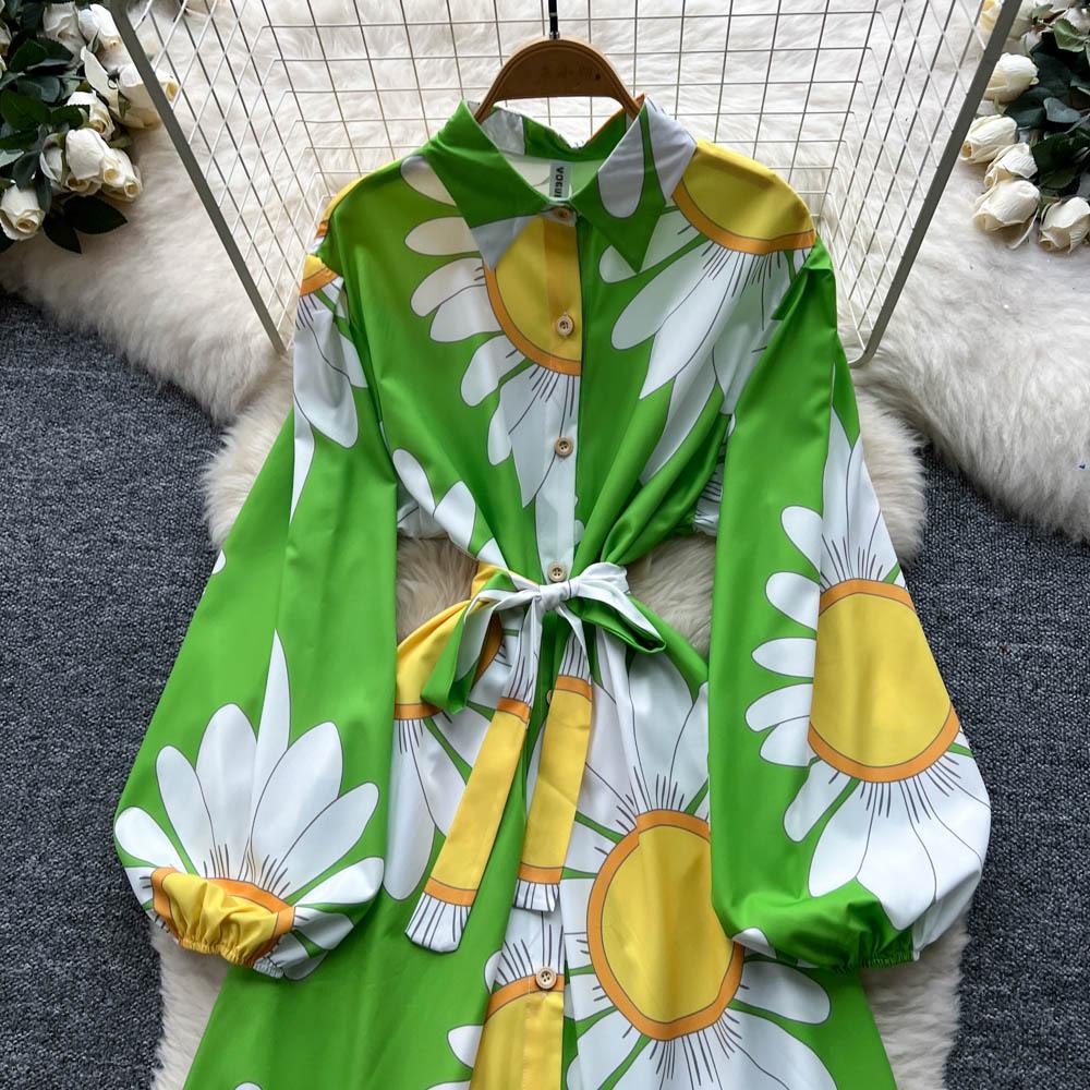 Chic Vintage Sexy Buttonn Ruched  Print Slim Elegant Fairy Summer  Korean Fashion Boho Sundress Women Clothing Long Dress