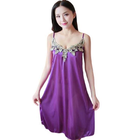 Women Nightgown Spaghetti Straps Sleeping Skin-touch Summer Ice Silk Suspenders Sexy Nightdress Home Wear