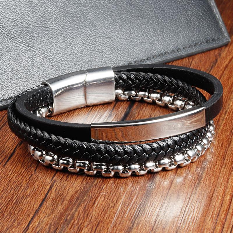 

JYL TS Bracelet Men s Leather Multi-layer Design Enhances Style 21CM style 2 white Фуксія