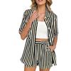 1116 new European and American style striped casual suit women's summer lapel collar short-sleeved shorts suit fashionable temperament wear