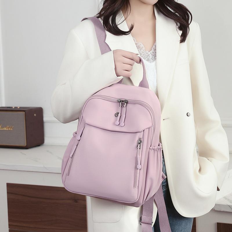 Backpack Women's Seasonal New Fashionable Simple Solid Color Large Capacity Backpack Nylon Cloth Business Travel Backpack
