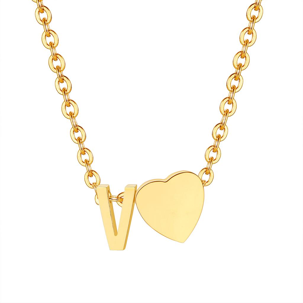 Initial Heart Necklace for Women,18K Gold Plated Stainless Steel Tiny Heart Letter Necklace, Personalized Name Jewelry