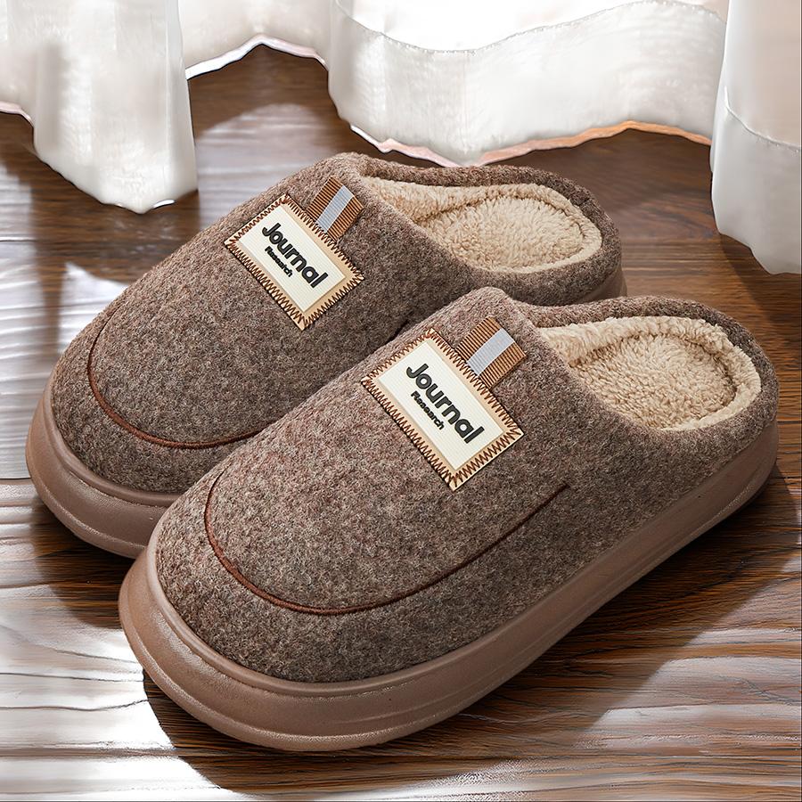 Men's Warm Plus Size Home Slippers Non-slip Couple Plush Cotton Slippers, Memory Foam Soft Sole Indoor and Outdoor Dual-use Home Shoes