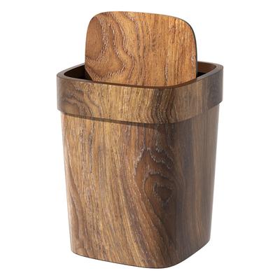 12L Odor-Proof Trash Can with Swing Lid Simulated Wood Texture Rectangular Garbage Bin Reusable Waste Basket for Home Office