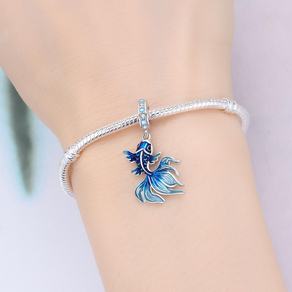 Copper Blue Fish Lucky Symbol Beads Original Pendants Bracelet Charm Jewelry Party Diy Trendy Gifts