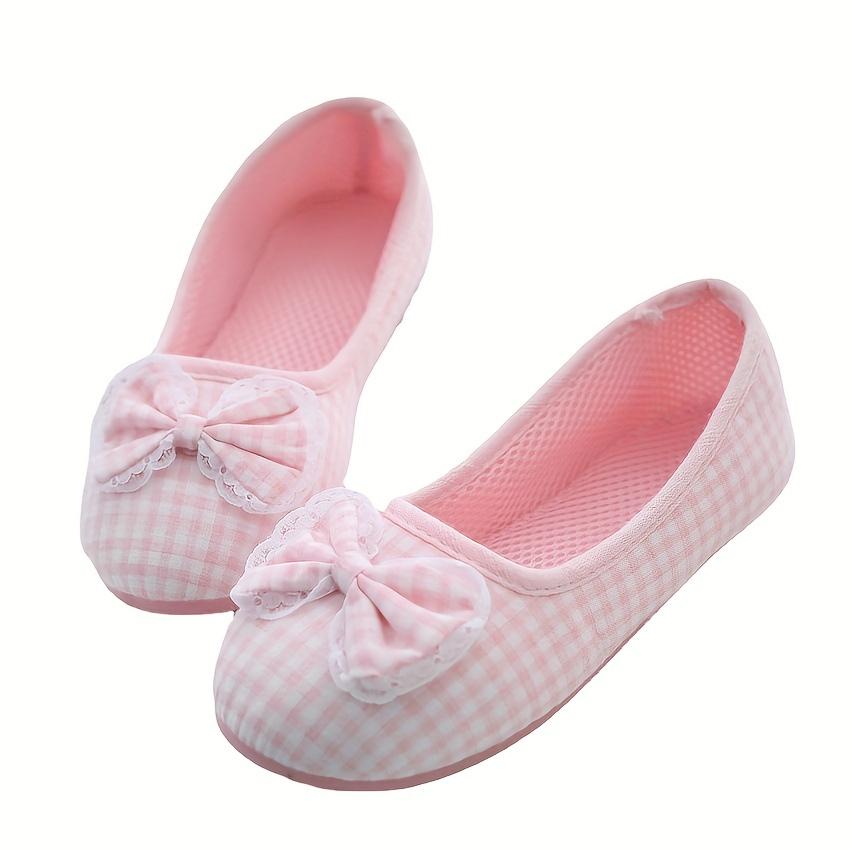 Cartoon Lattice Bow Slippers Home for Womens Indoor Bedroom House Lili Female Shoes Pink/Gray, Women Shoes
