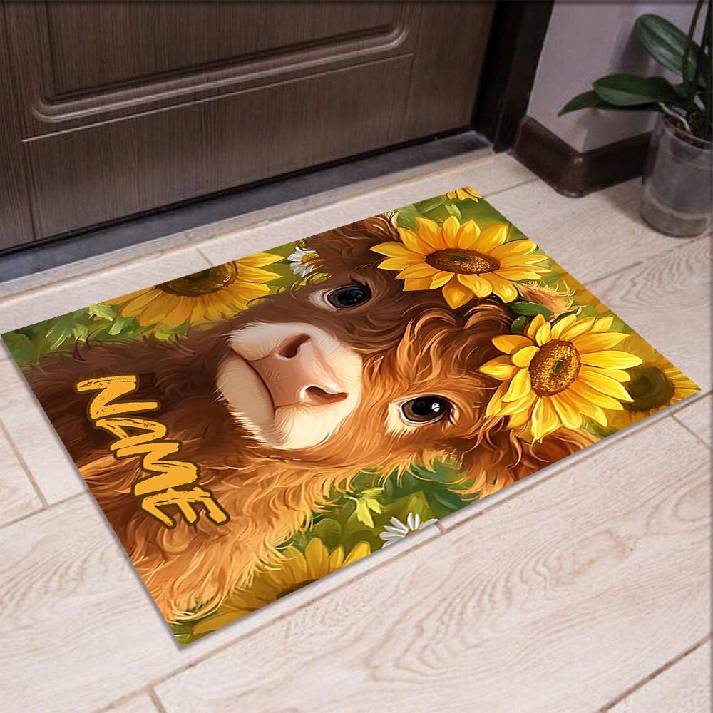 Custom Name Cow Printed Carpet,Rug for Office Chair Living Room Bedroom Kitchen Room Decor Gifts.