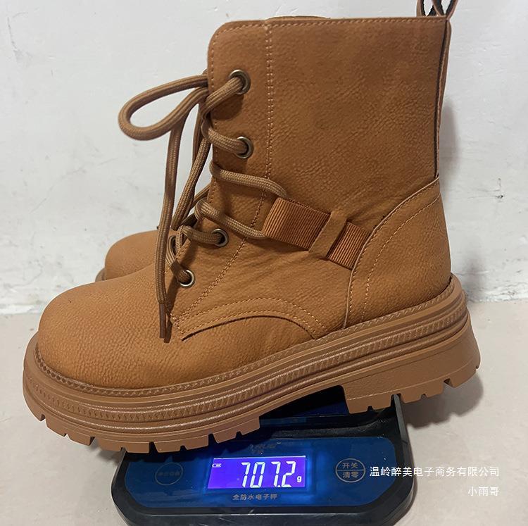 British Style Thick-soled Lace-up Martin Boots Women's Height Increase Versatile Plus Size Short Leather Boots