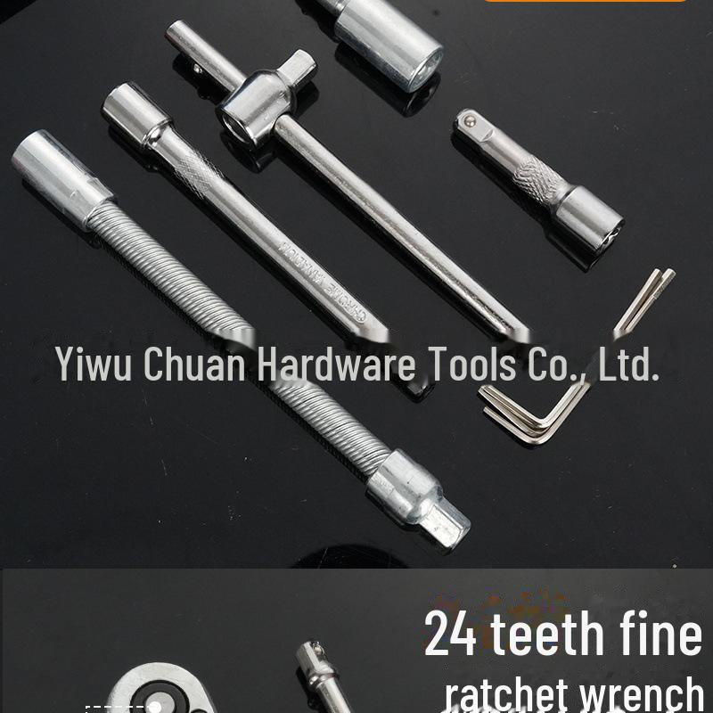 53-Piece 24-Tooth Socket & Ratchet Wrench Set for Motorcycle and Household Repair