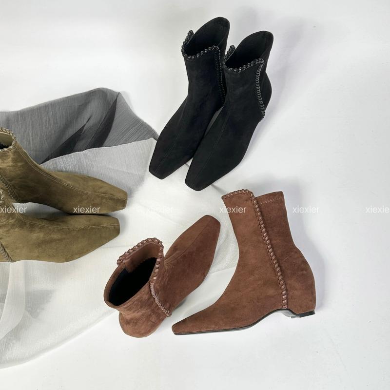 Ankle Women's Boots Square Toe Suede Low Heels Shoes Fashion Dress Woman Short Boots 2025 Winter Designer New Botas De Mujer