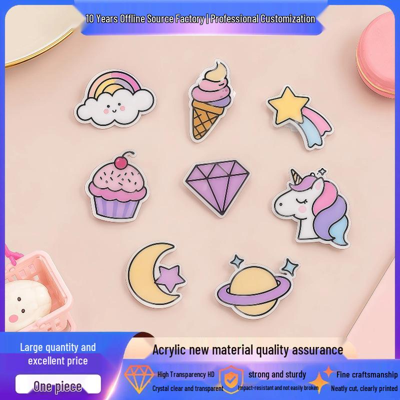 Custom Acrylic Anime Brooch: Cute Unicorn & Rainbow Pendant for Girls' Bags