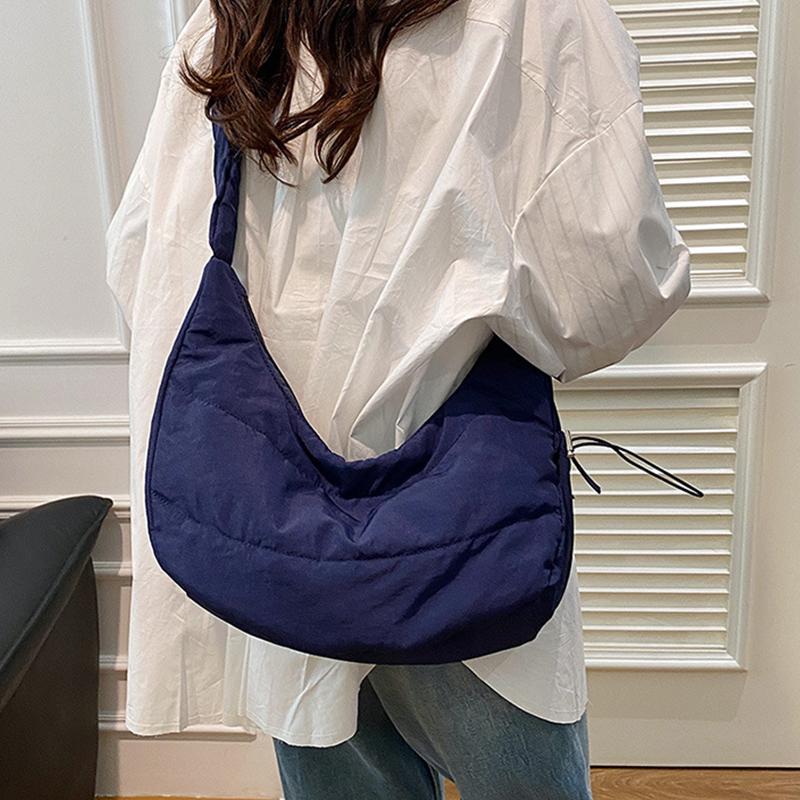 Solid Color Large Capacity Tote Bag Trendy Shoulder Bag Women Casual Canvas School Crossbody Bags For Student CLE