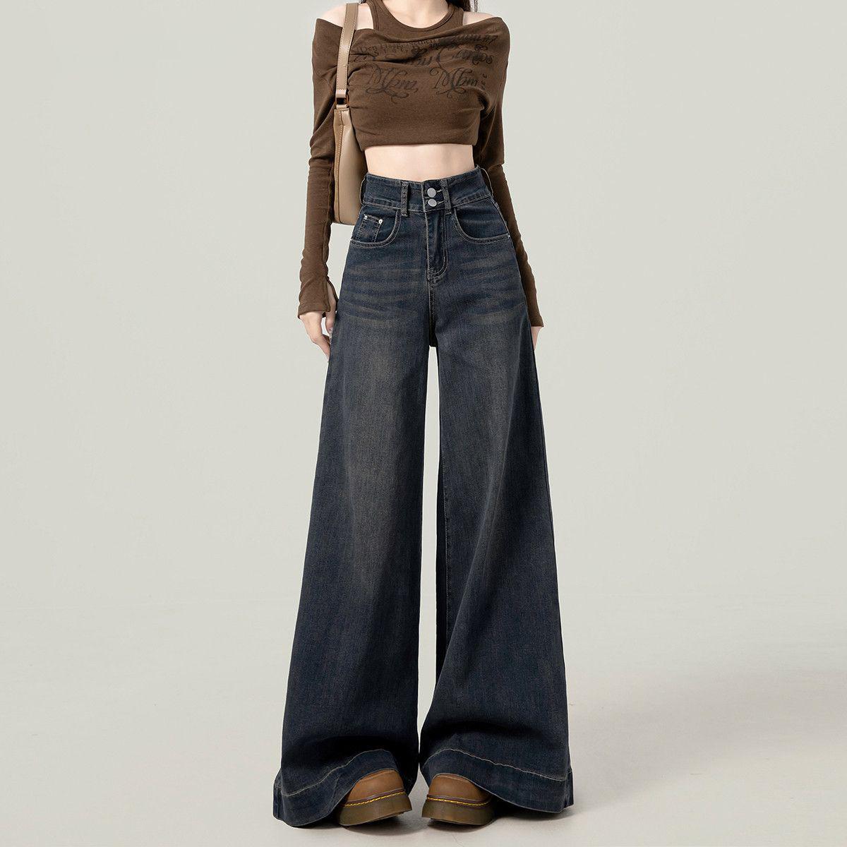 

Women s Retro High-Waisted Bell Bottom Jeans, Petite, Wide-Leg, Floor-Length, Spring/Autumn 2024 Double Extra Large