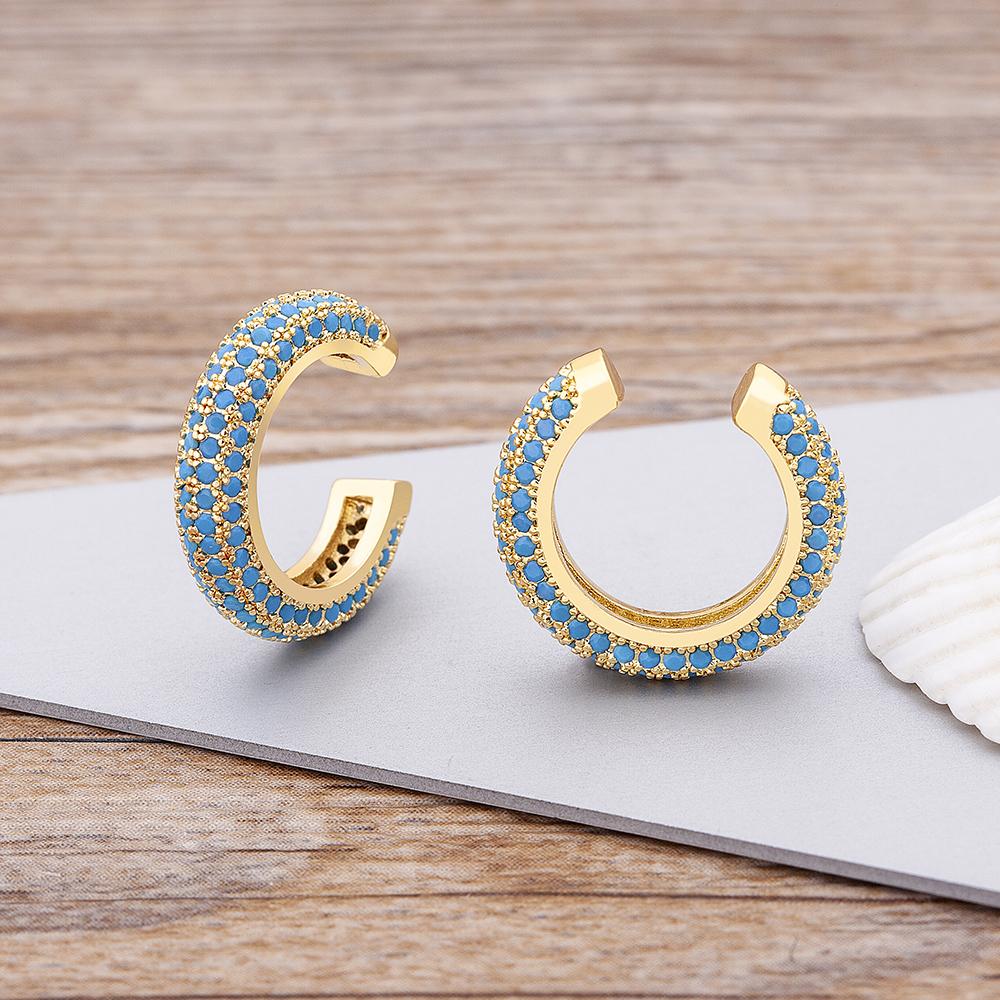 New Arrival Copper Zircon Round Ear Cuff For Women Without Piercing Earrings Jewelry Earcuff Real Gold Color Fashion Jewelry