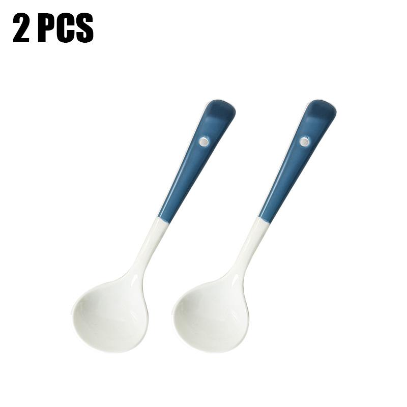 2 PCS Porcelain Soup Spoon Round-Bottom Ceramic Chinese Style Spoons for Home and Restaurant, Use for Coffee, Tea, Yogurt and Desserts, 6.7 inch
