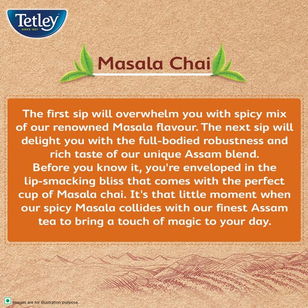 Tetley Masala Chai Black Tea 50 Tea Bags 100g Refreshing Assam Blend With Spicy Flavour