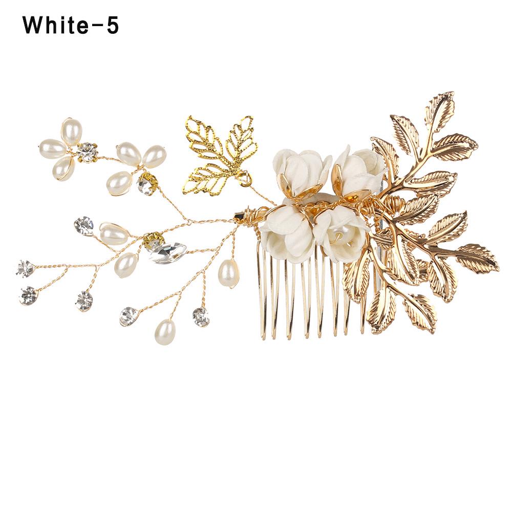 Fashion Elegant Blue Flower Women Hair Combs Headdress Prom Bridal Wedding Hair Accessories Gold Leaves Hair Jewelry Hair Pins