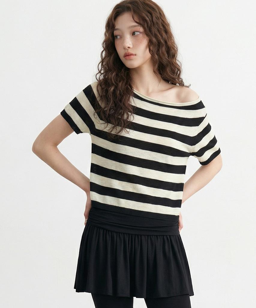 TOPGIRL Bold Stripe Rolling Two-Way Knit Top_T611Tp139