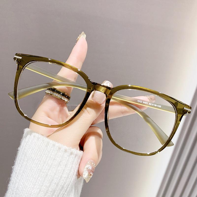 New Women's Large Frame Glasses, Essential Anti-Blue Light, Round/Square Faces, Clear Lenses, High-End Slimming Design