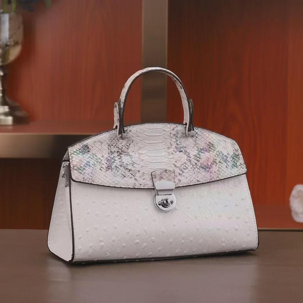 2024 High-End Luxury Ostrich Pattern Leather Shoulder and Messenger Bag for Women