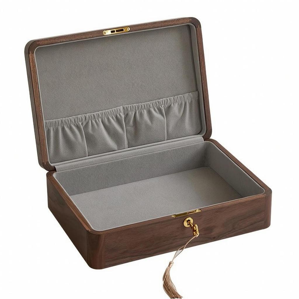 Dust-Proof Walnut Jewelry Box with Hinged Lid Sturdy Lockable Storage